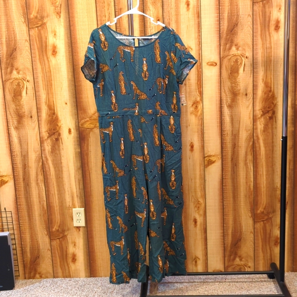 Modcoth Cheetah Green Bold Notion Jumpsuit